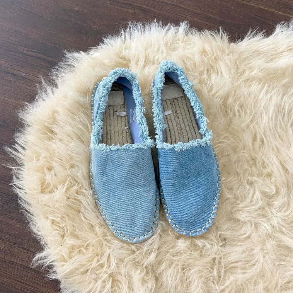Preppy Euro Zara Frayed Light Blue Denim Espadrilles Flats EU 39 / US 8